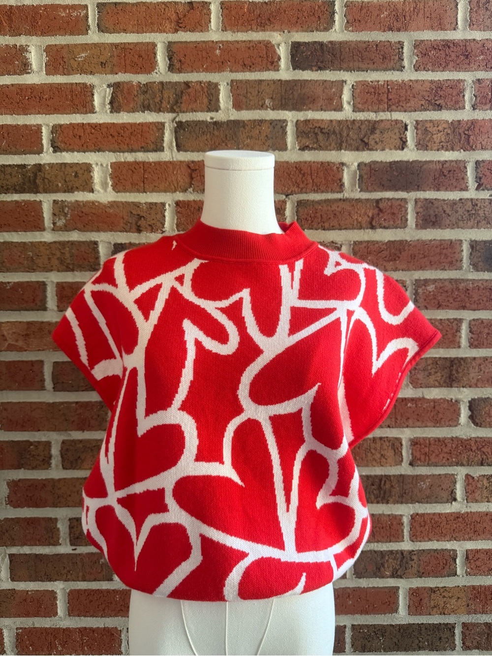 Women's Red Heart-Print Knit Pullover Sweater
